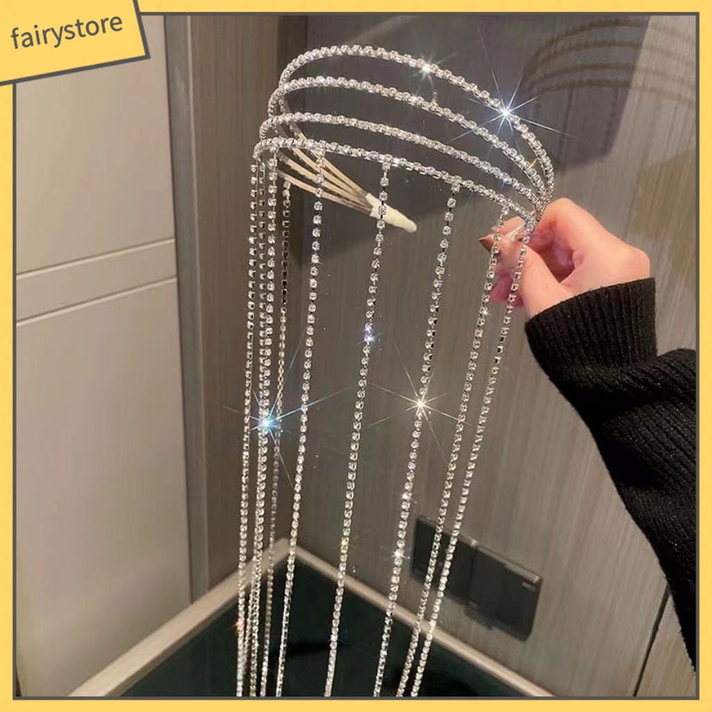 Cài Tóc Chữ U Dáng Dài Nhiều Lớp Đính Đá Phối Tua Rua Thời Trang Dự Tiệc