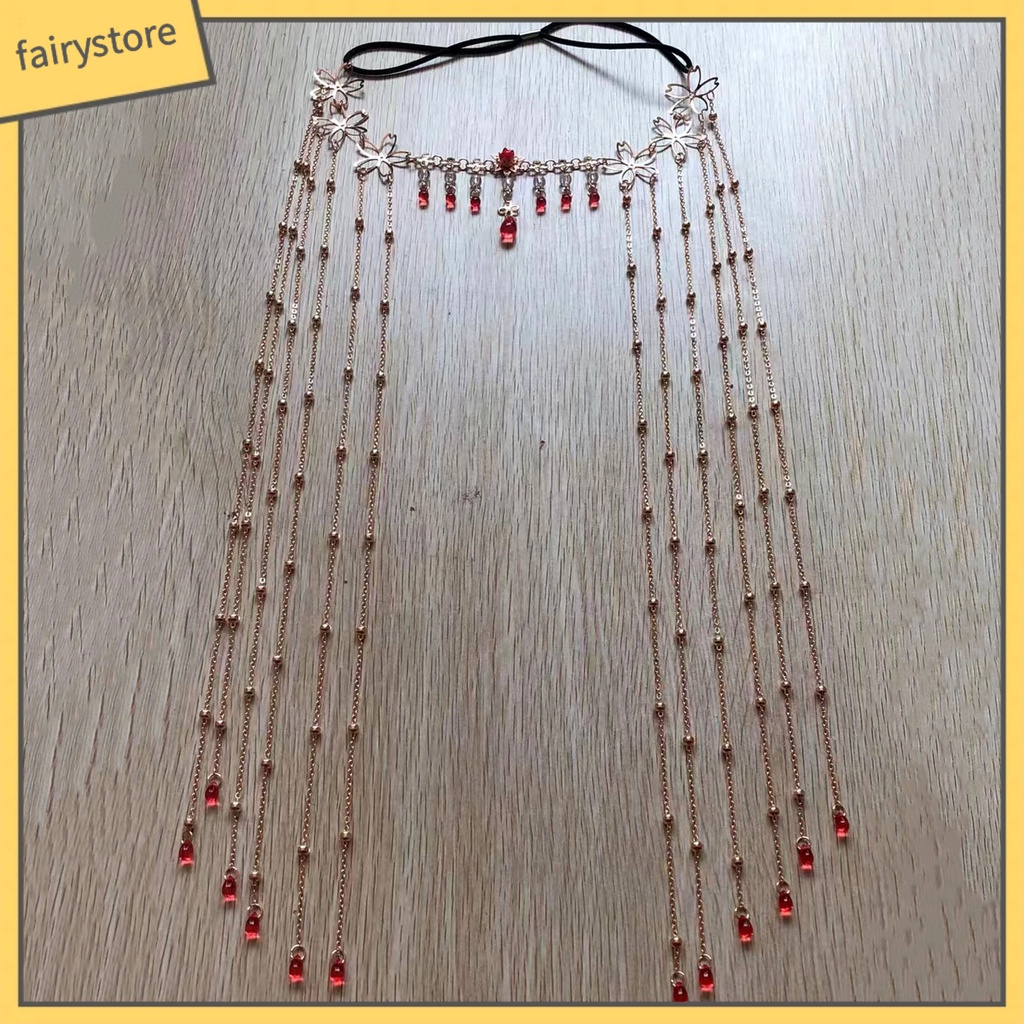 Chuỗi Dây Đeo Trán Co Giãn Họa Tiết Hoa Đính Đá Hình Giọt Nước Lấp Lánh Phong Cách Trung Hoa Cổ Điển