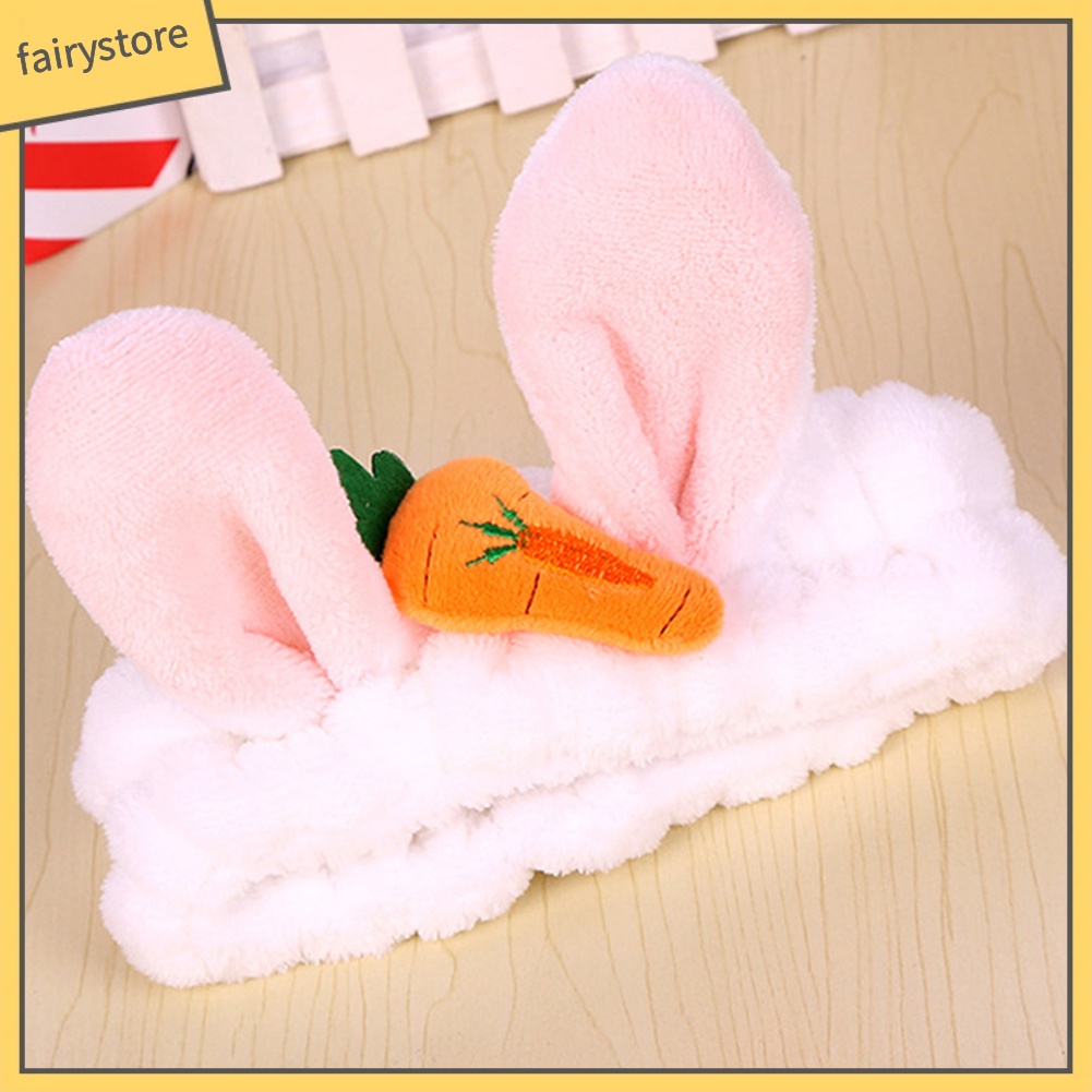 Băng Đô Tai Thỏ Bằng Vải Flannel Co Giãn Dễ Thương Dành Cho Nữ Rửa Mặt