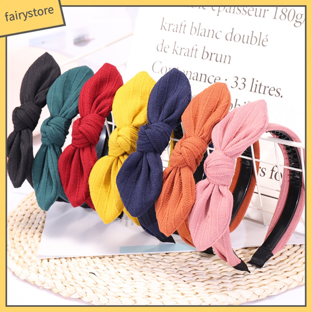 Băng Đô Cài Tóc Bản Rộng Thắt Nơ Họa Tiết Kẻ Sọc Màu Trơn Thời Trang Cho Nữ