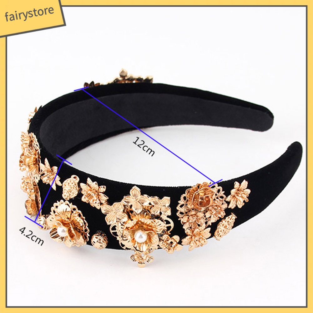 Băng Đô Cài Tóc Bản Rộng Đính Đá &amp; Ngọc Trai Nhân Tạo Cho Nữ