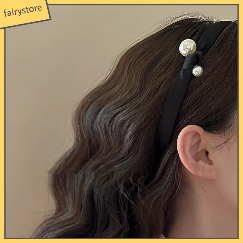 Băng Đô Cài Tóc Vải Satin Thắt Nút Đính Ngọc Trai Nhân Tạo Chống Trượt Thời Trang Vintage