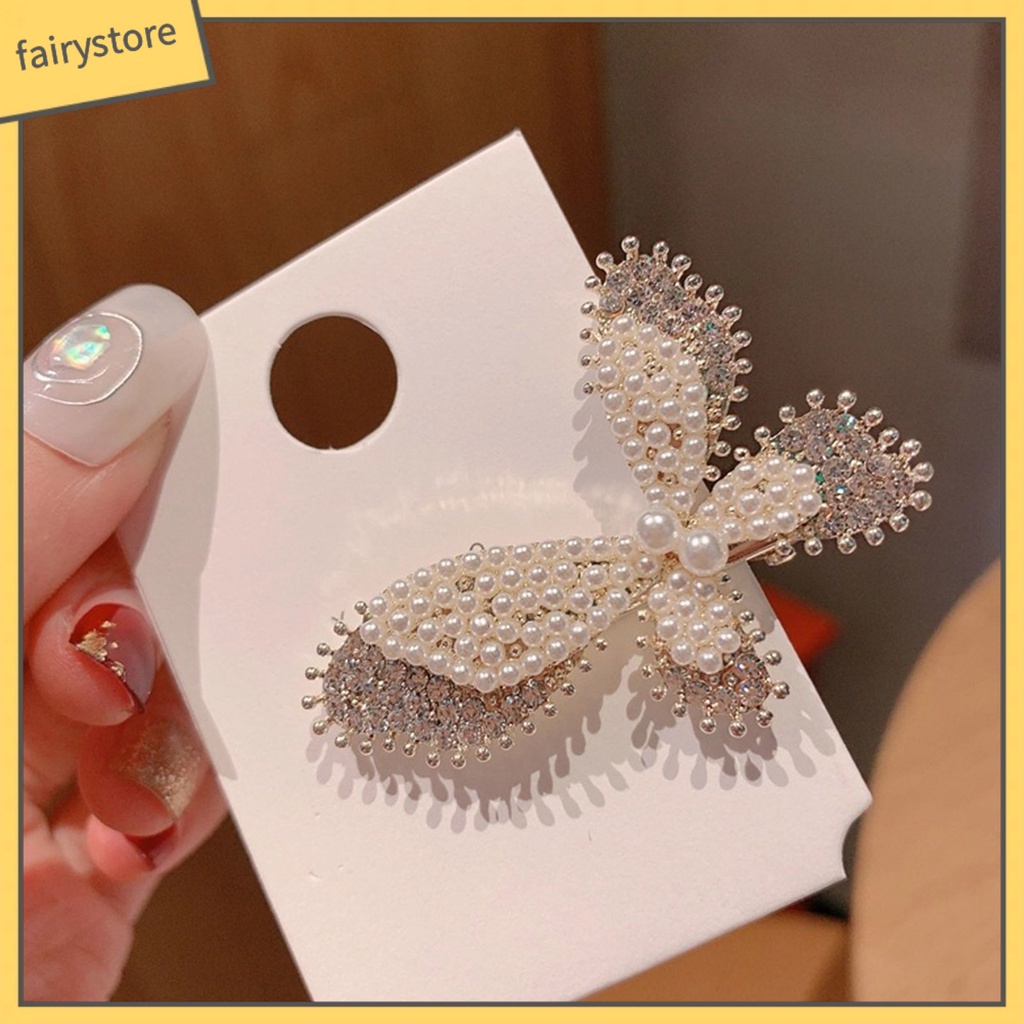 Kẹp Tóc Hình Nơ Đính Ngọc Trai Giả Lấp Lánh