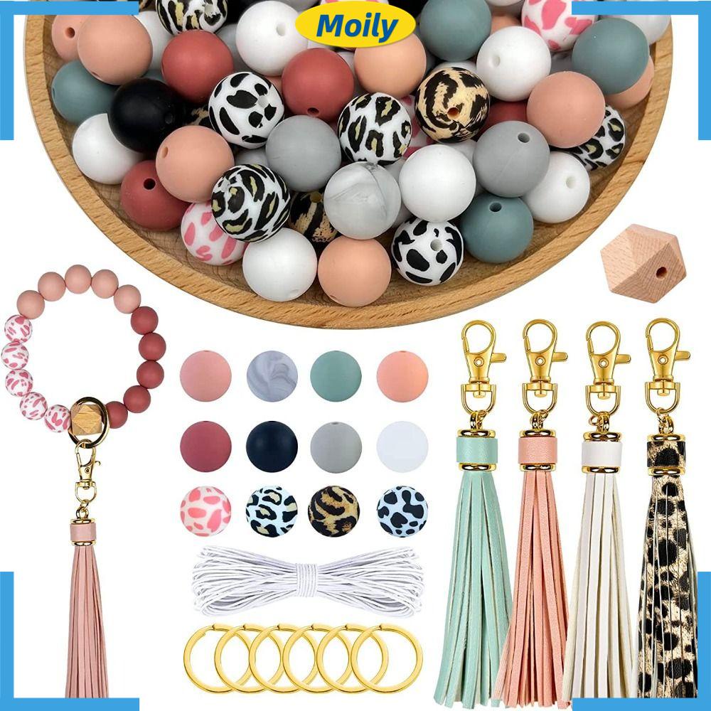 MOILYVN Bộ 100 Hạt Silicone Tròn Xâu Chuỗi 15mm