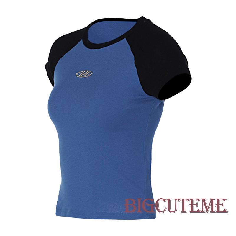 Áo Thun Crop Top Tay Ngắn Cổ Tròn Màu Sắc Tương Phản Thời Trang Xuân Hè Dành Cho Nữ