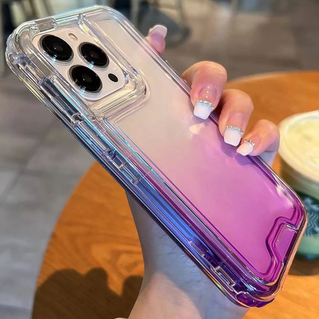 Ốp Điện Thoại Dạng Giáp Chống Sốc Màu Gradient 3 Trong 1 Cho iPhone 15 14 Pro Max 14 13 12 11 Pro Max Plus