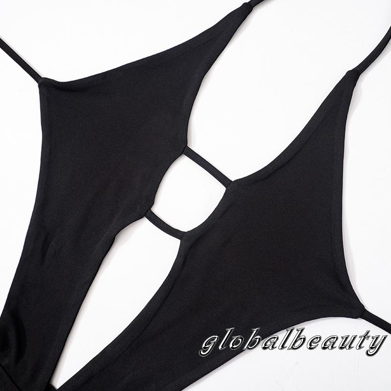 Áo Liền Quần Ngắn Không Tay Cổ Yếm Màu Trơn Thời Trang Mùa Hè Cho Nữ