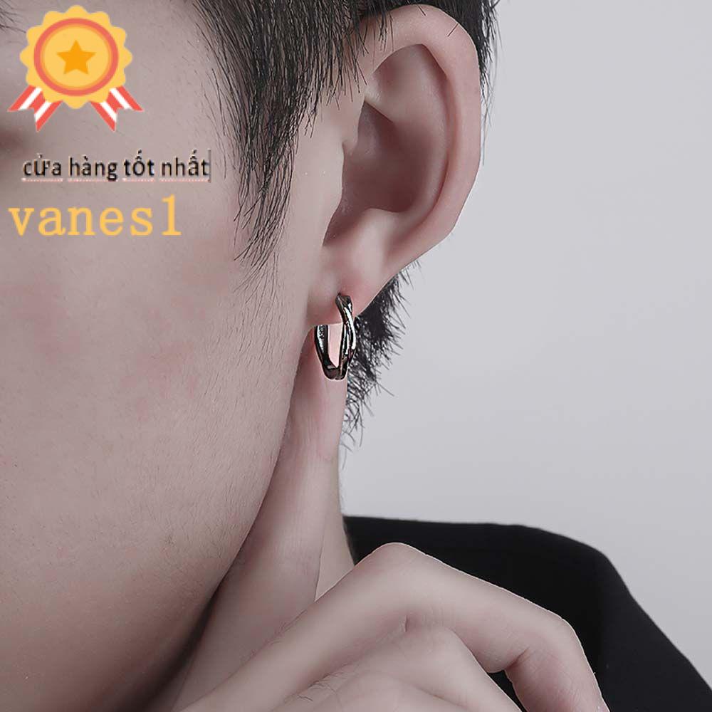Khuyên Tai Tròn Đen Bằng Thép Không Gỉ VANES1 Phong Cách Rock Roll Cho Nam