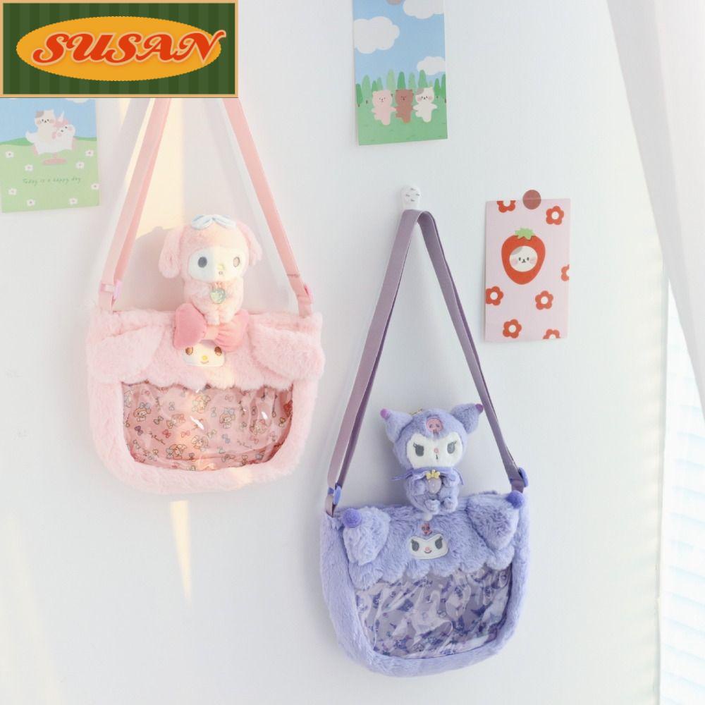 Túi Đeo Chéo Trong Suốt Phối Lông Phong Cách Lolita Nhật Bản