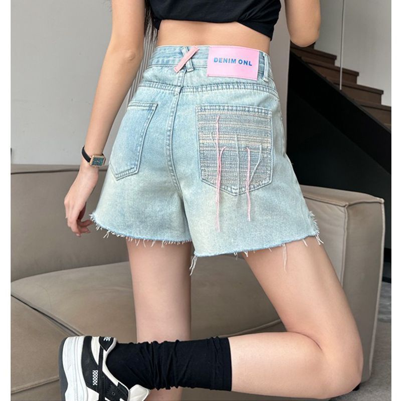 Quần Short Denim Rách Lưng Cao Dáng Rộng Thời Trang Mùa Hè Hàng Mới Dành Cho Bạn Nữ
