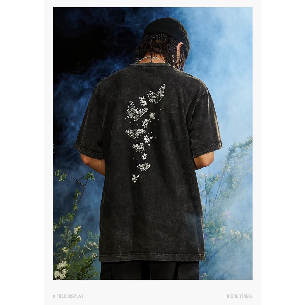 Áo Thun Tay Ngắn Cổ Tròn Dáng Rộng In Hình Bướm Phong Cách Retro Mỹ Thời Trang Mùa Hè Cá Tính