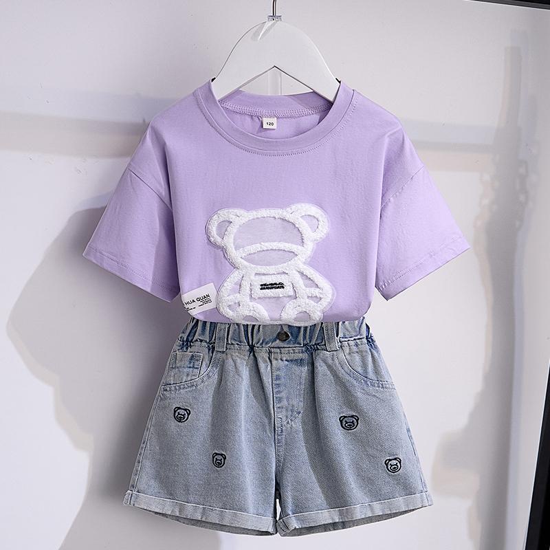 Set Áo Thun Tay Ngắn Phối Quần Short Denim Thời Trang Mới 2023 Cho Bé Gái 5-6 - 7-8 - 9-10 - 11-12 - 13-14 Tuổi