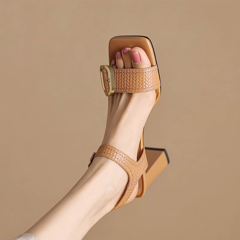 Duoya Tóc Thẳng ~ [Hàng Có Sẵn] Giày Cao Gót Sandal Da Mềm Hở Ngón Màu Cam Phù Hợp Với Mùa Hè Cho Nữ Miễn Phí Vận Chuyển