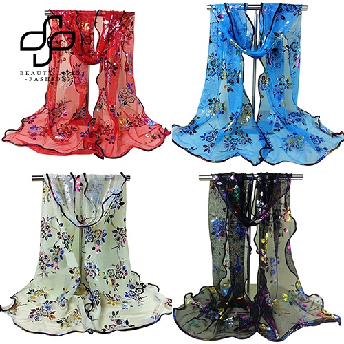 Khăn Choàng Vải Tuyn Mềm Dáng Dài In Hoa Thời Trang Cho Nữ