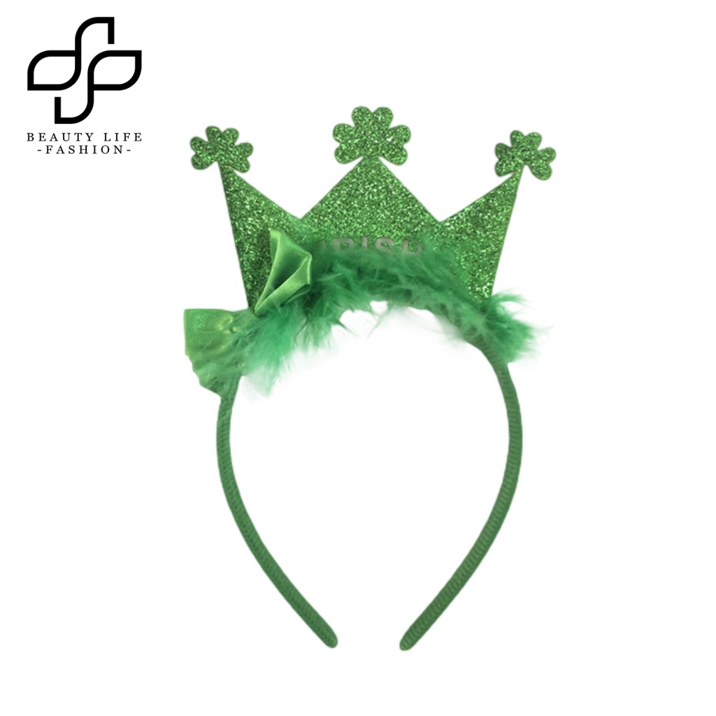 Băng Đô Hình Vương Miện Đính Kim Sa Lấp Lánh Màu Xanh Lá Cây Dùng Hóa Trang