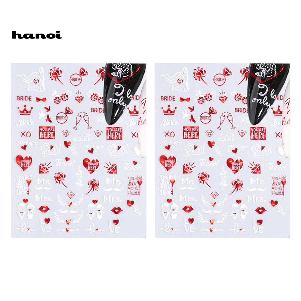 Bộ 2 Miếng Dán Móng Tay Tự Dính Không Phai Màu Chống Rơi Họa Tiết Trái Tim Màu Đỏ Dùng Trang Trí DIY