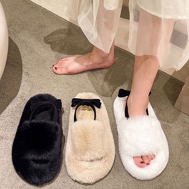 MUCHAO Dép sandal đế bằng dày dặn thắt nơ xinh xắn thời trang cho nữ