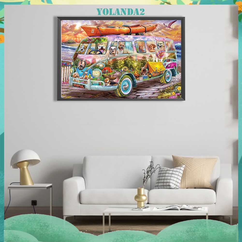 Tranh Đính Đá Kim Cương Toàn Bộ 5D DIY Hình Vẽ Xe Buýt