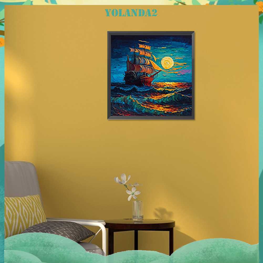 Tranh Đính Đá Kim Cương Toàn Bộ 5D DIY Hình Vẽ Thuyền Buồm Trang Trí Nhà Cửa