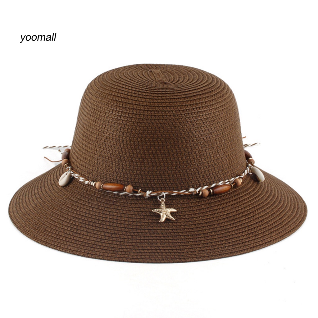 Mũ Vành Tròn Màu Trơn Trang Trí Vỏ Sò Đi Biển Thời Trang Cho Nữ