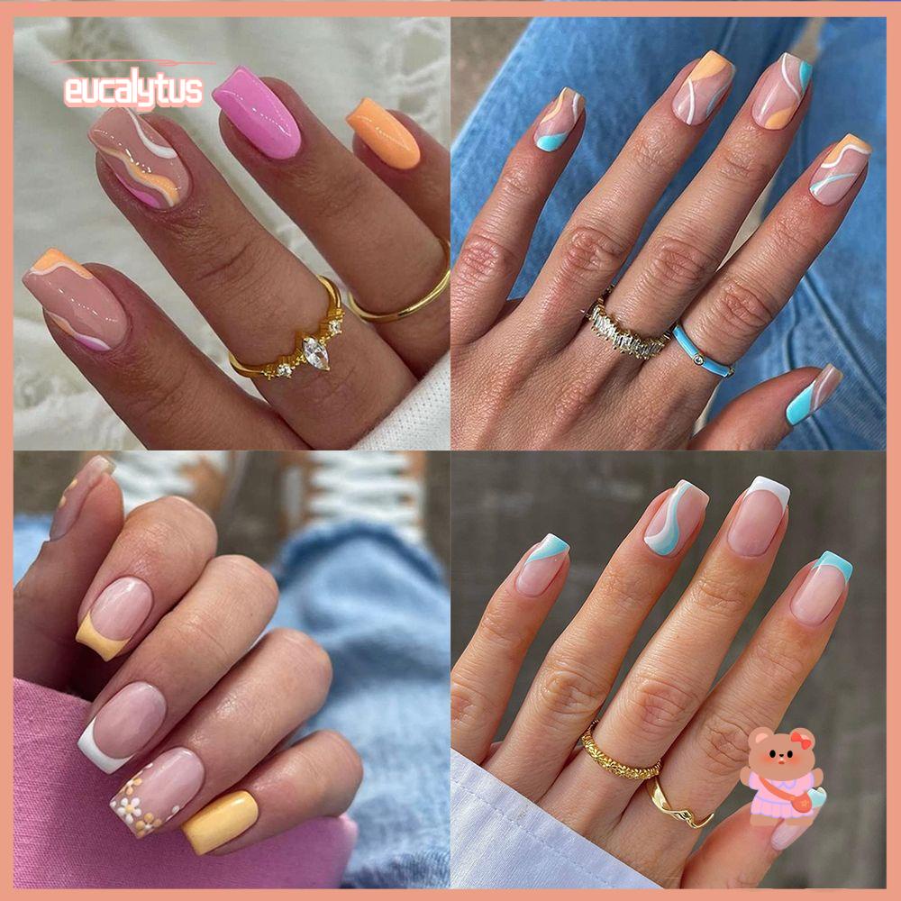 Bộ 24 Móng Tay Giả Che Phủ Toàn Diện Đầu Vuông Có Thể Tháo Rời