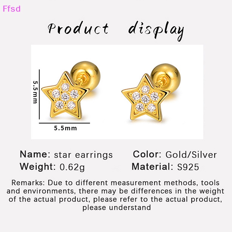 1 Đôi Bông Tai Bạc S925 Hình Ngôi Sao Năm Cánh Dạng Xoắn Ốc Dành Cho Nữ