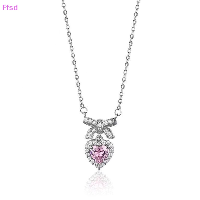 {Ffsd} Vòng Cổ Chuỗi Hạt Đá Zircon Hình Trái Tim Nơ Hồng Thời Trang Quyến Rũ Làm Quà Tặng Cho Nữ