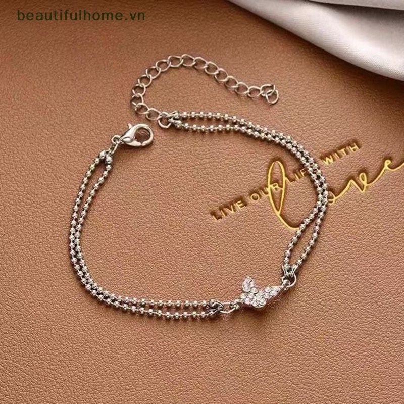 Vòng Tay Dây Xích Màu Bạc Đính Đá Zircon Hình Bướm Lấp Lánh Chống Dị Ứng Ngọt Ngào Cho Nữ