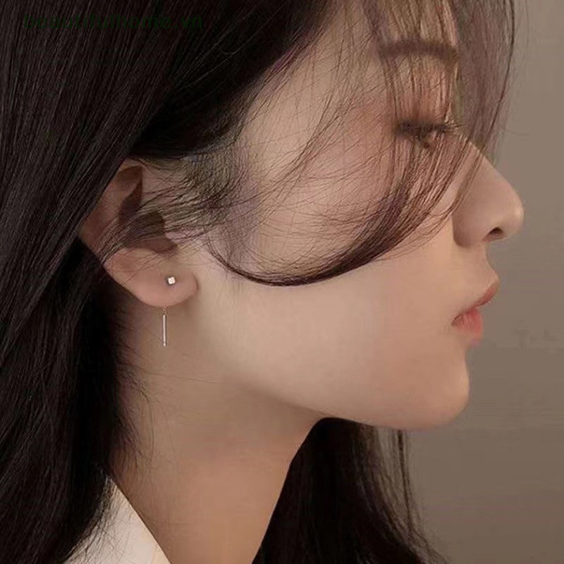 [beautifulhome] Khuyên Tai Dáng Dài Tua Rua Hình Hộp Phong Cách Đơn Giản Hợp Thời Trang Mỏng [beauty]