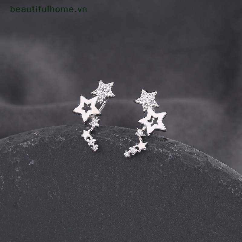 1 Đôi Bông Tai Hình Ngôi Sao Đính Đá Zircon Trắng Sáng Bóng Thời Trang Dành Cho Nữ