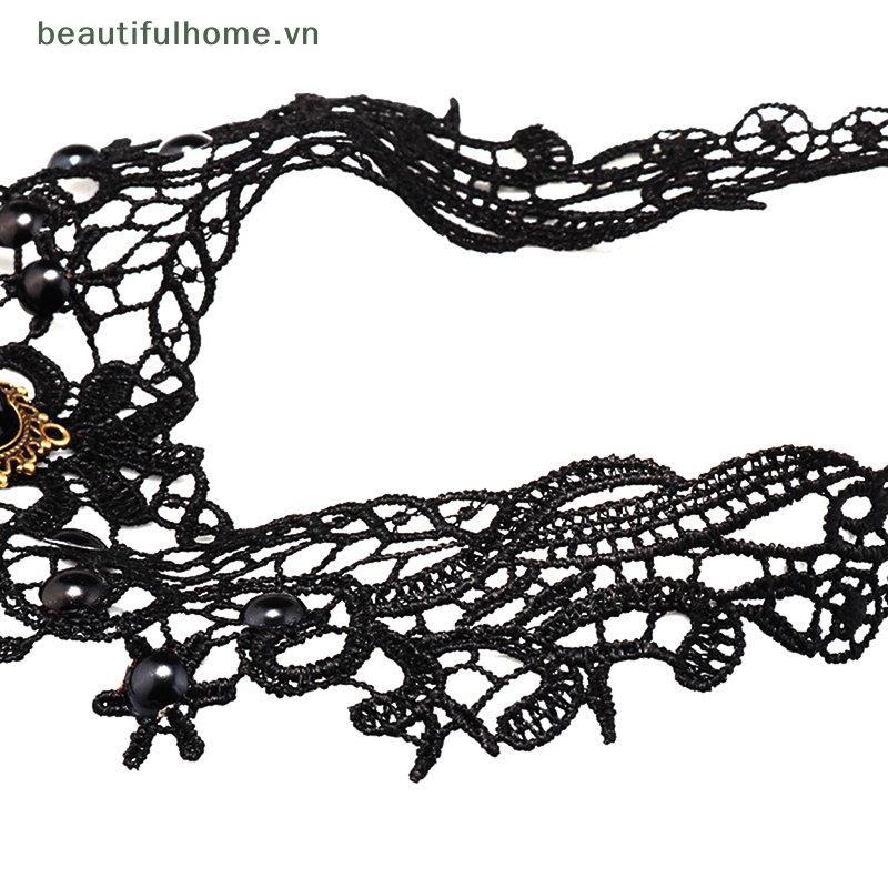 Vòng Cổ Choker Ren Đính Hạt Đá Quý Màu Đen Phong Cách Gothic Quyến Rũ Làm Quà Tặng Đẹp Cho Phụ Nữ [beauty]