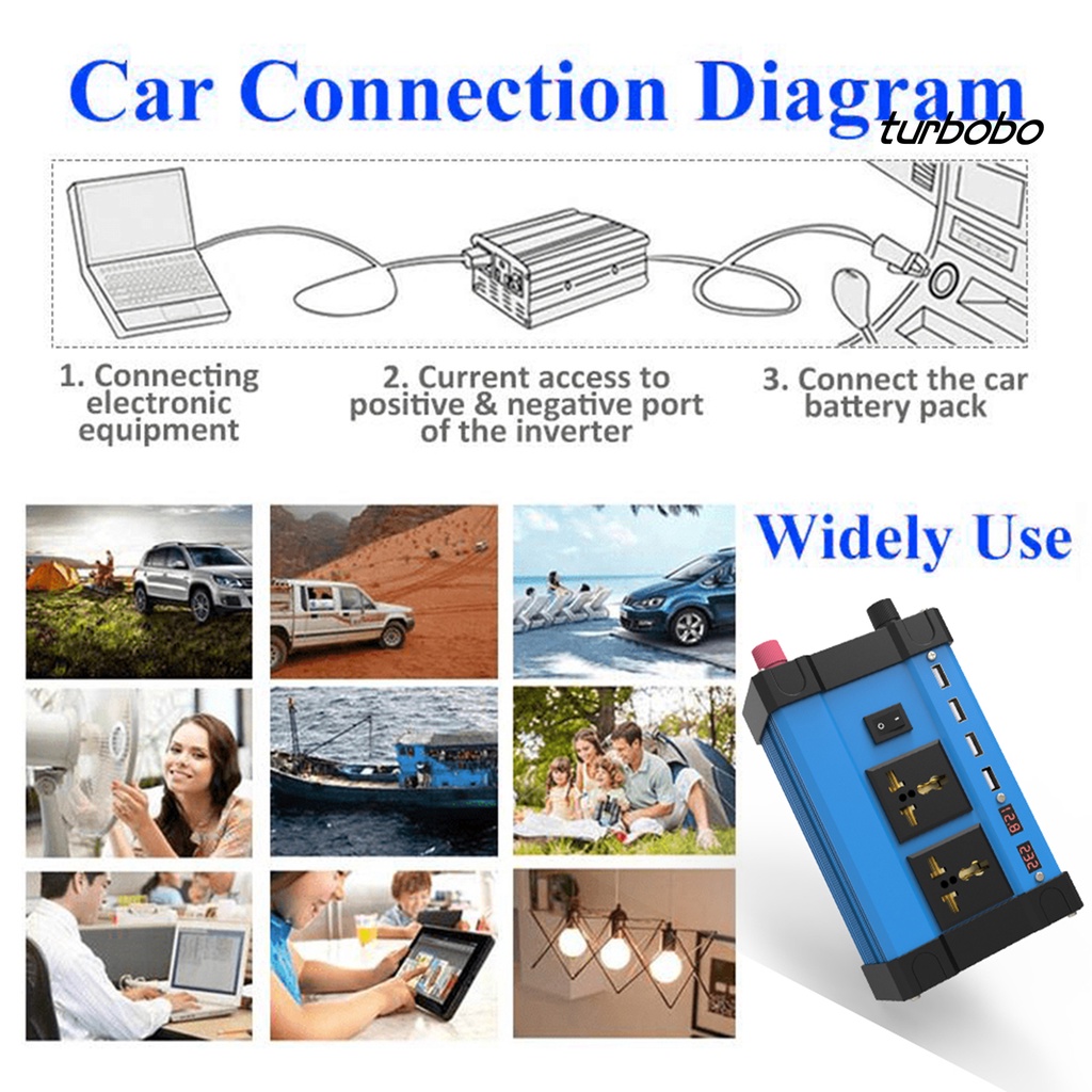 Bộ Chuyển Đổi Nguồn Điện USB 12V 300W Thông Dụng Với Màn Hình Hiển Thị Điện Áp Cho Xe Hơi Xe Tải TV Laptop