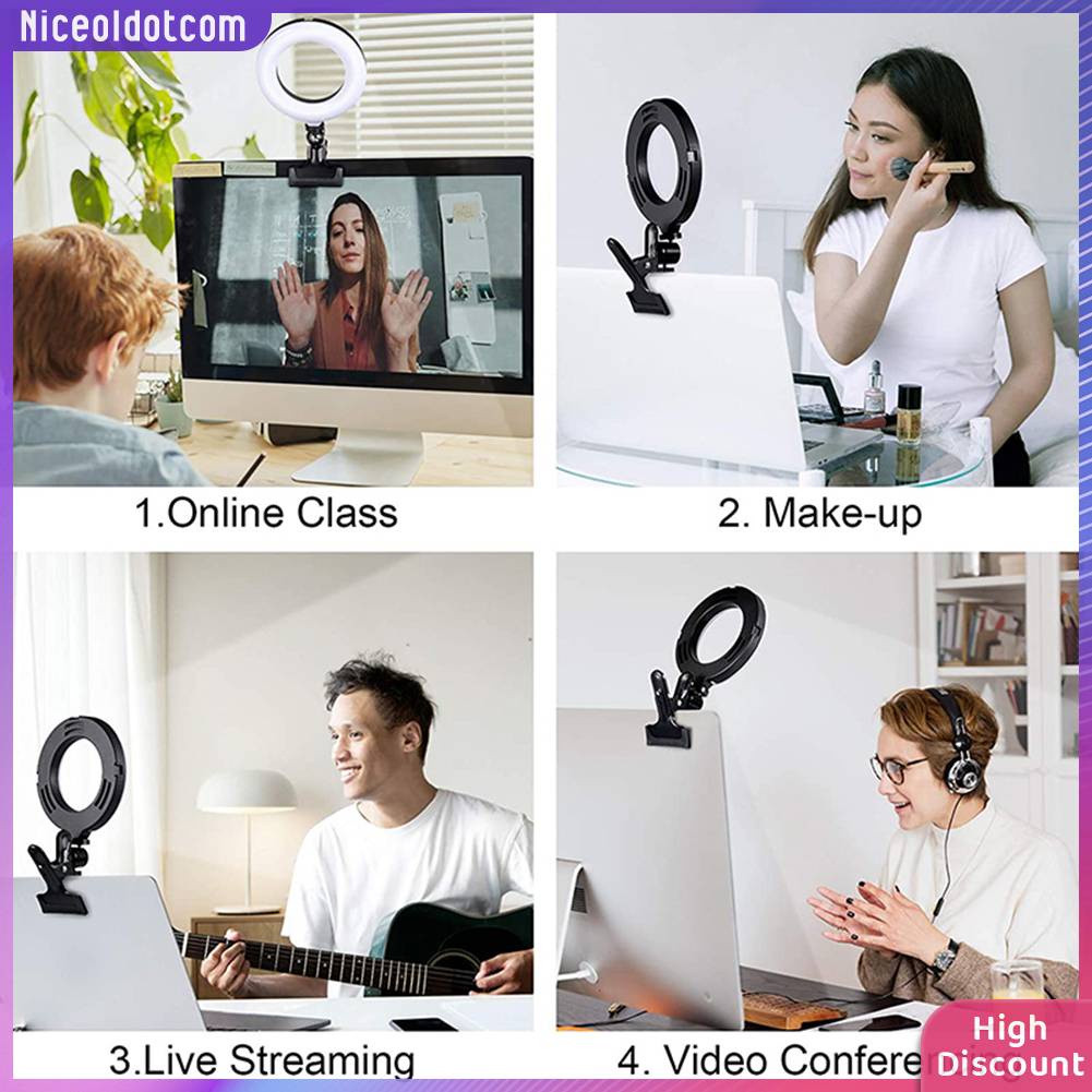 ☼Yimumiya ☼ Vòng Đèn LED 6 inch Cho Laptop Với Chân Tripod Kim Loại + Kẹp + Điều Khiển Bluetooth