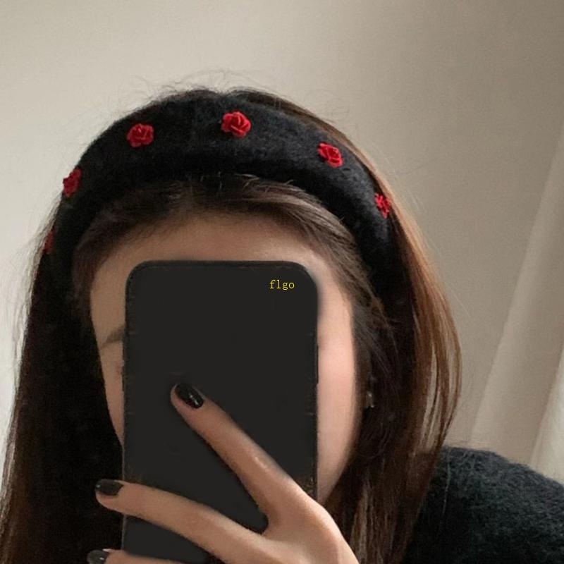Flgo Băng Đô Cài Tóc Bằng Vải Lông Bền Màu Với Hoa Hồng Đỏ Trang Điểm Cho Nữ