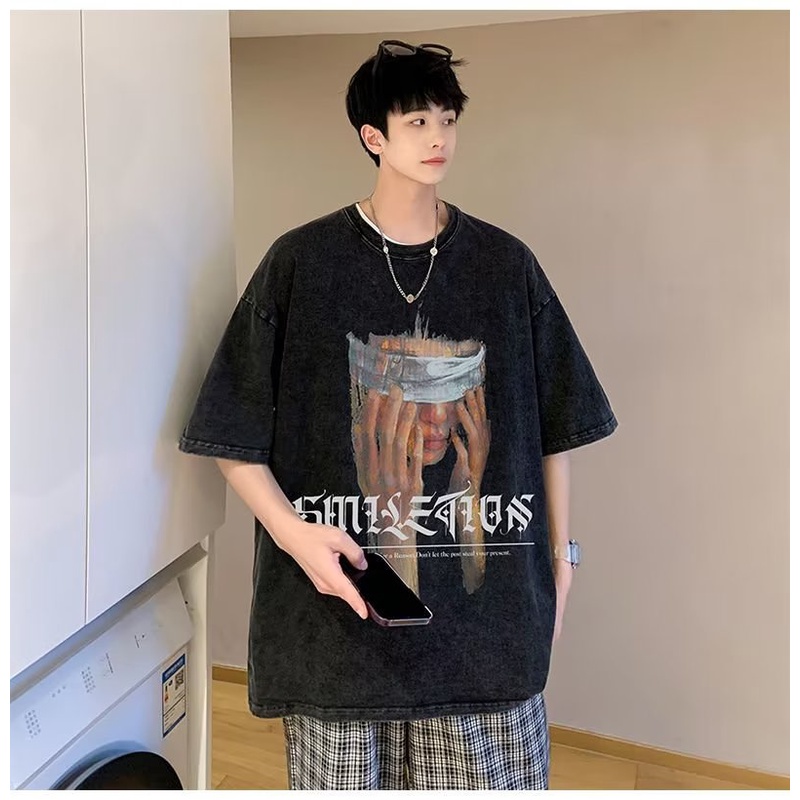 Áo Thun Cotton Ngắn Tay Phong Cách Retro Thời Trang Cho Nam