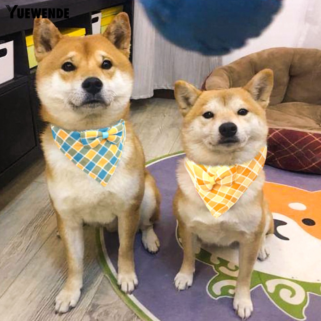 Khăn Quàng Cổ Tam Giác Họa Tiết Caro Đính Nơ Có Khóa Điều Chỉnh Được Cho Thú Cưng