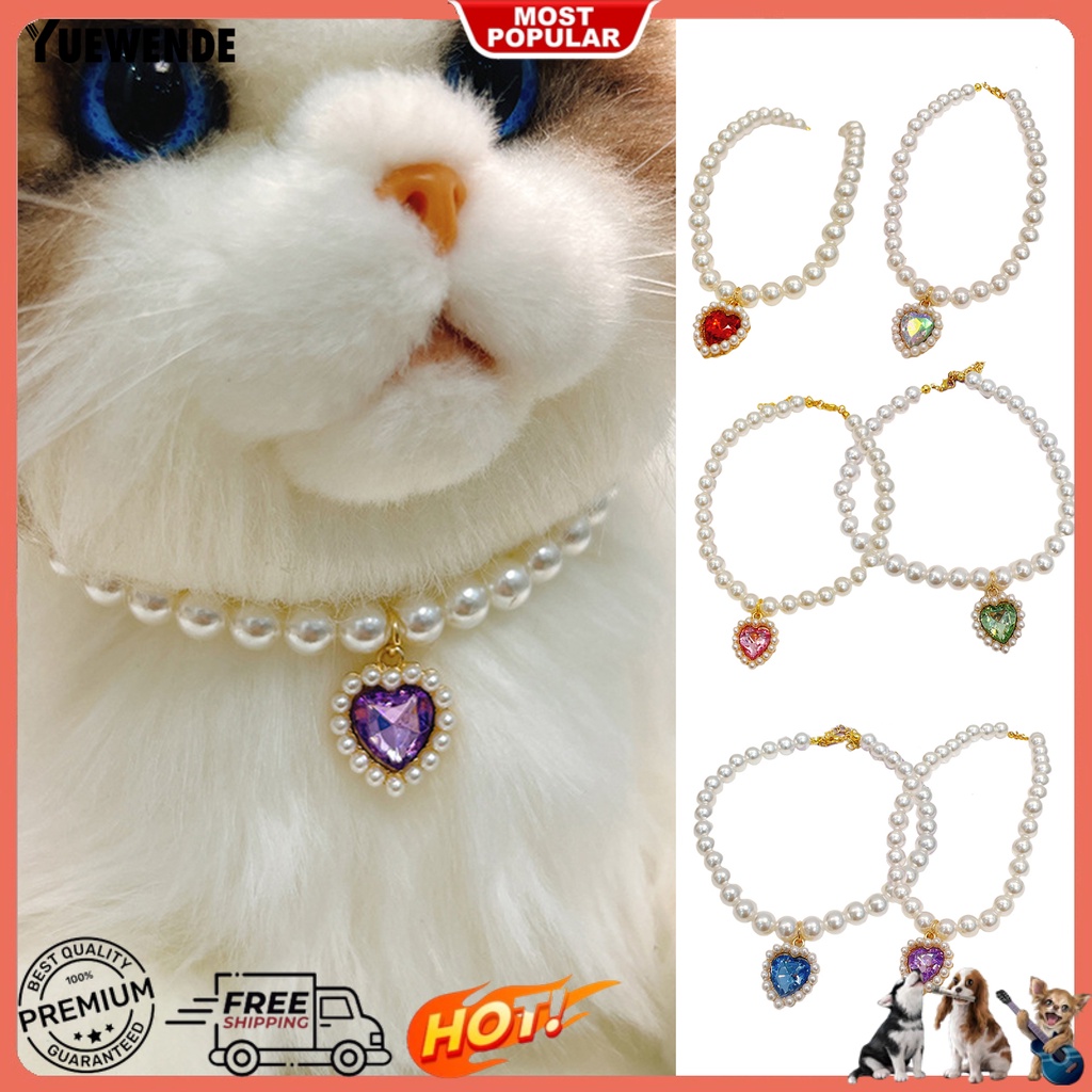 Vòng Cổ YQ.E Đính Pha Lê Giả Ngọc Trai Hình Trái Tim Có Thể Điều Chỉnh Cho Thú Cưng