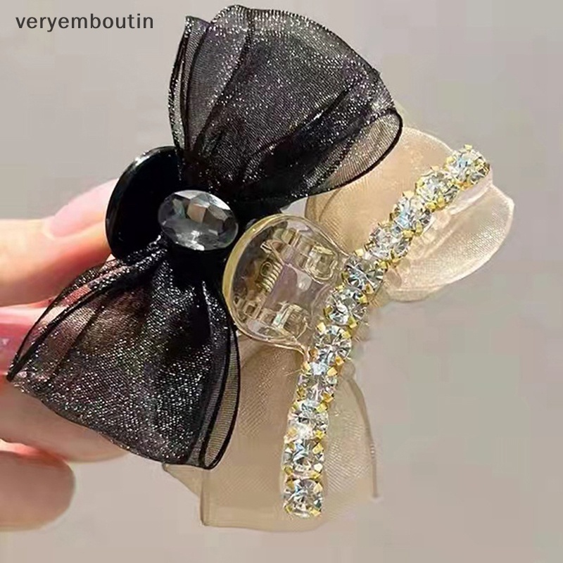 Kẹp Tóc Hình Nơ Lưới Hai Mặt Bằng Acrylic Đính Đá Sáng Ngọt Ngào Trong 1 Mới n