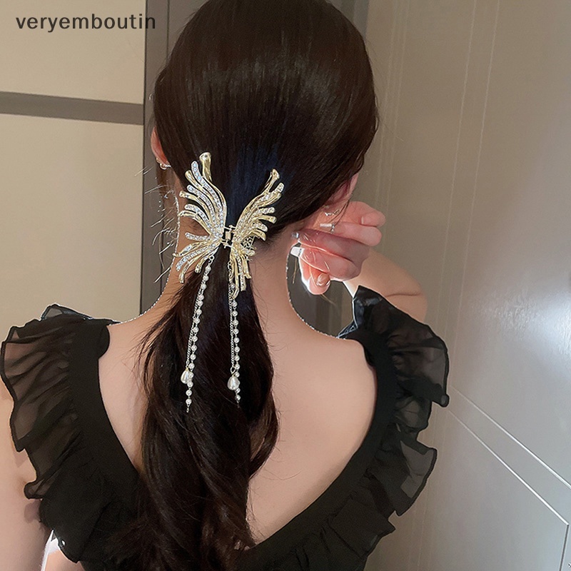 Kẹp Tóc Tua Rua Hình Bướm Đính Ngọc Trai Phong Cách Hàn Quốc Thanh Lịch Dành Cho Nữ