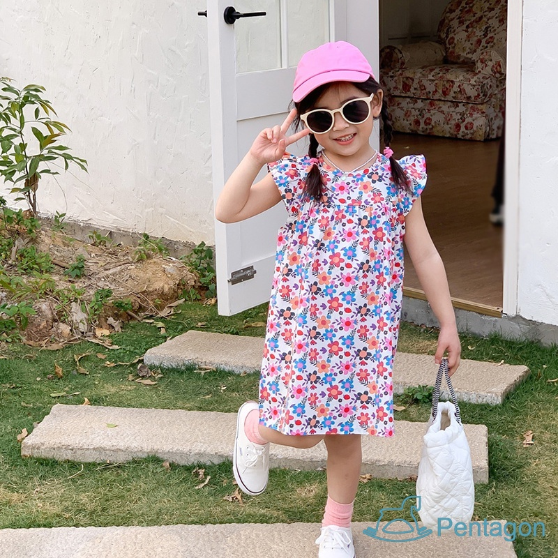 Đầm Dự Tiệc Dài Đến Đầu Gối Phối Bèo Ngọt Ngào Thời Trang Mùa Hè Cho Bé Gái