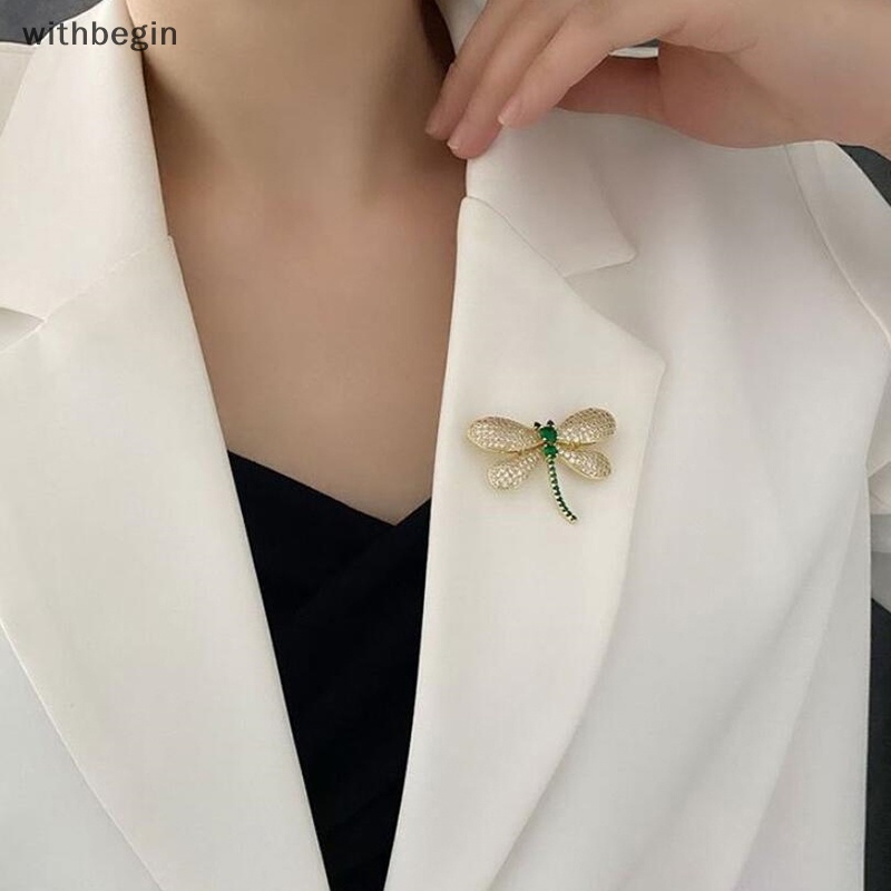 Ghim Cài Áo Hình Chuồn Chuồn Đính Đá Pha Lê Xanh Lá Thời Trang Thanh Lịch Cho Nữ