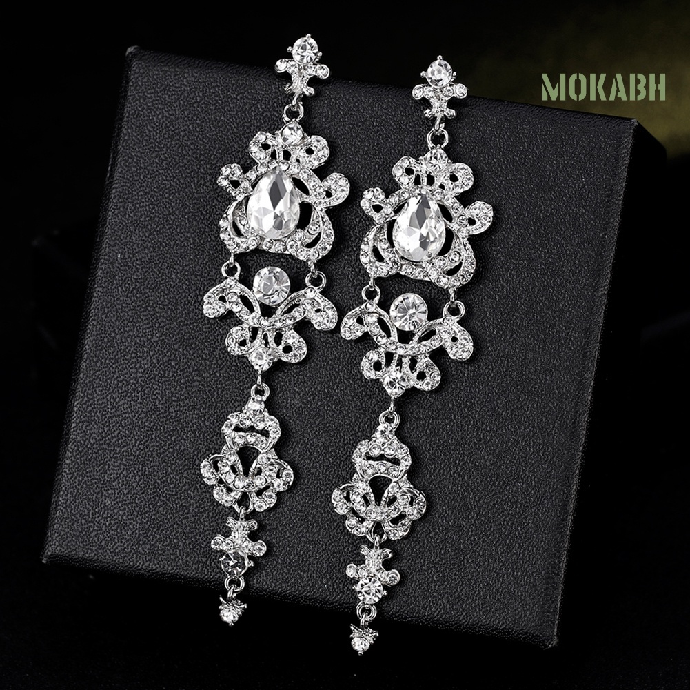 Bông Tai Dáng Dài Đính Đá Sang Trọng Cho Cô Dâu