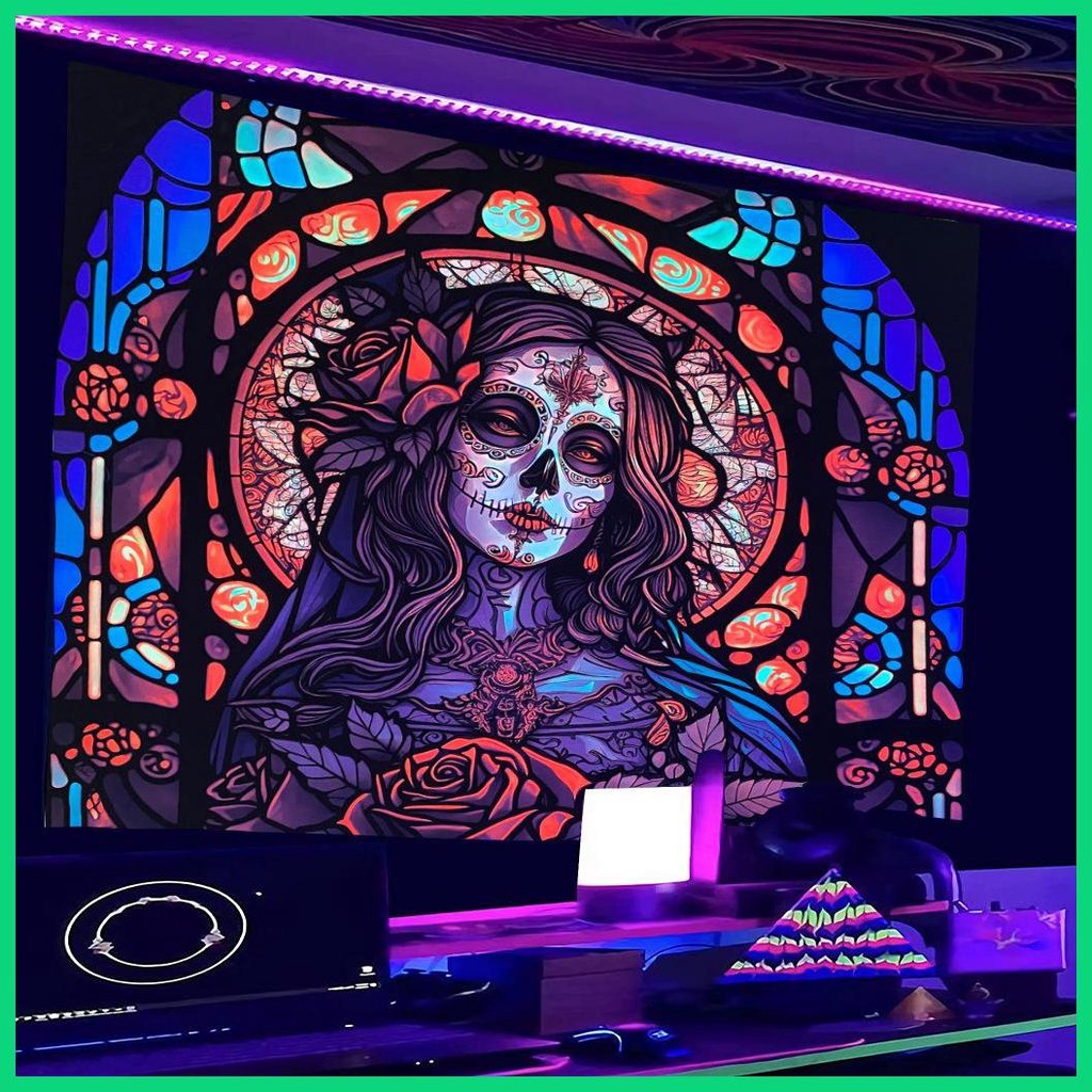 Tấm Vải Huỳnh Quang Hình Đầu Lâu Treo Trang Trí Phông Nền Halloween