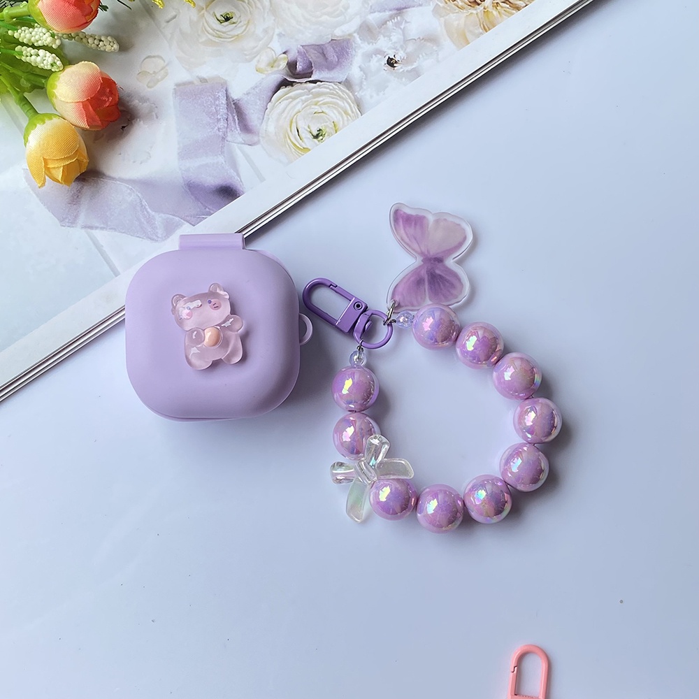 Vỏ Bảo Vệ Hộp Sạc Tai Nghe Samsung Galaxy buds live / buds2 pro Bằng Silicon Họa Tiết Hoạt Hình Dễ Thương Kèm Móc Treo Chìa Khóa Cho Galaxy buds 2