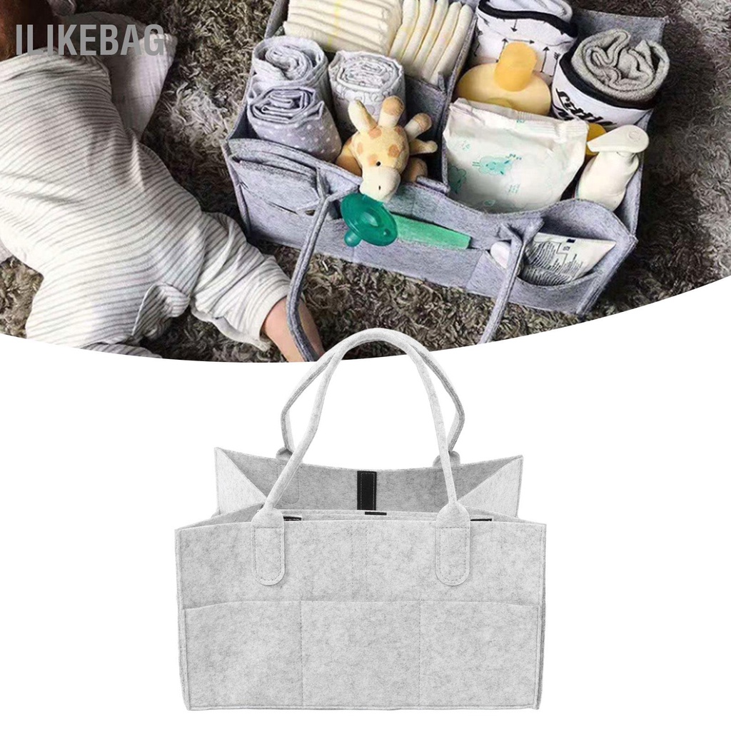 Ilikebag Nỉ Tã Em Bé Caddy Sắp Xếp Lưu Trữ Thùng Mẫu Giáo Lớn Cho Khăn Lau Màu Xám Nhạt