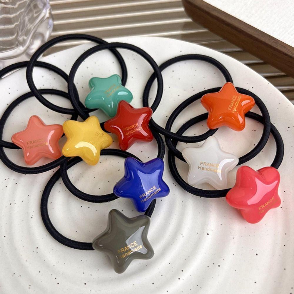OCEANMAP Dây Buộc Tóc Co Giãn Hình Ngôi Sao Năm Cánh Màu Sắc Ngọt Ngào Xinh Xắn