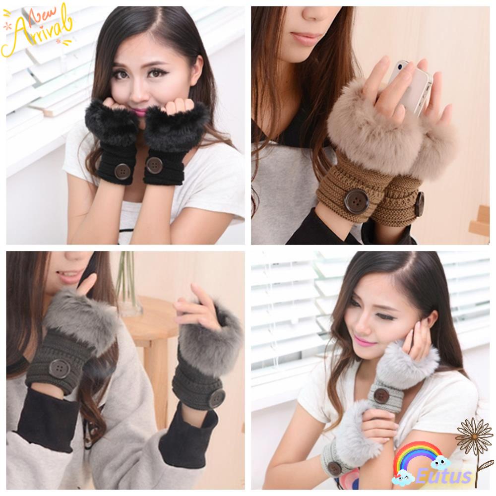 Găng Tay Hở Ngón Màu Cà Phê Trơn Màu Giản Dị Dành Cho Nữ