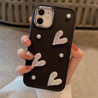 Ốp lưng điện thoại three-dimensional pearl love heart cho iphone 14 13 12 11 promax metal xr xs 7 8plus