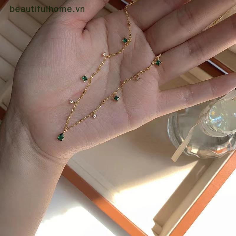 [beautifulhome] Vòng Cổ Chuỗi Hạt Ngọc Lục Bảo Tinh Tế Đơn Giản Phong Cách Retro Cho Nữ [beauty]