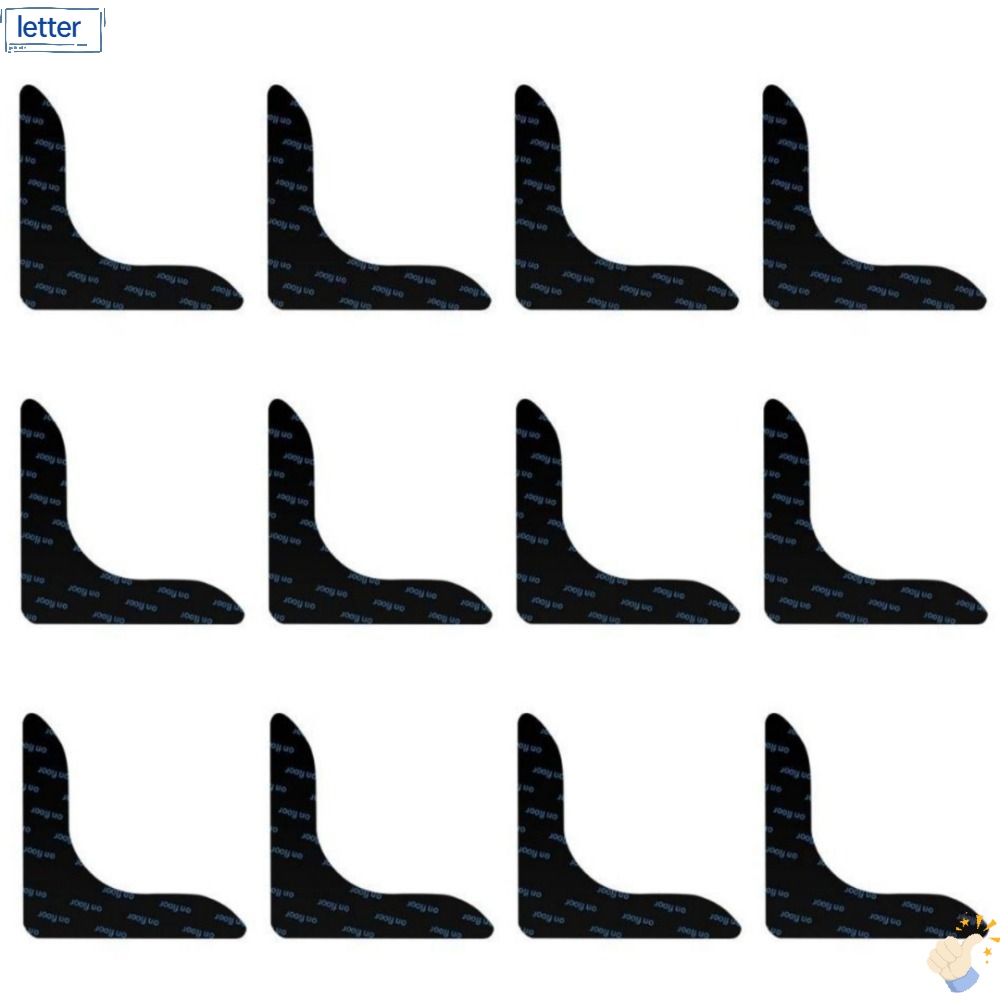 Set 12 Kẹp Góc Tròn / Tam Giác Bằng PU Màu Đen Có Thể Tái Sử Dụng Cho Tấm Lót Sàn Gỗ